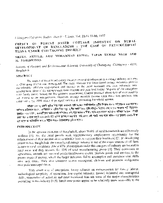 Pdf Impact Of Forest Based Cottage Industry On Rural Development
