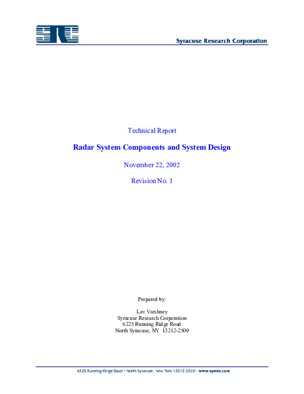(PDF) Radar System Components and System Design Introduction Nguyen