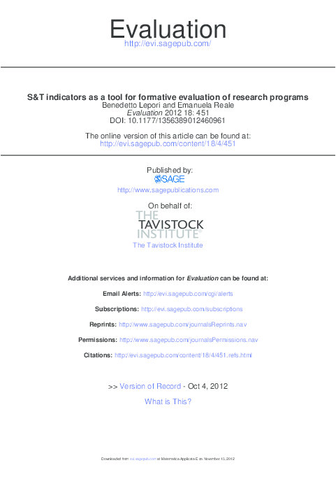 (PDF) S&T indicators as a tool for formative evaluation of research ...