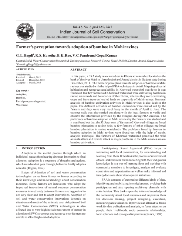 (PDF) Farmer's perception towards adoption of bamboo in Mahi ravines