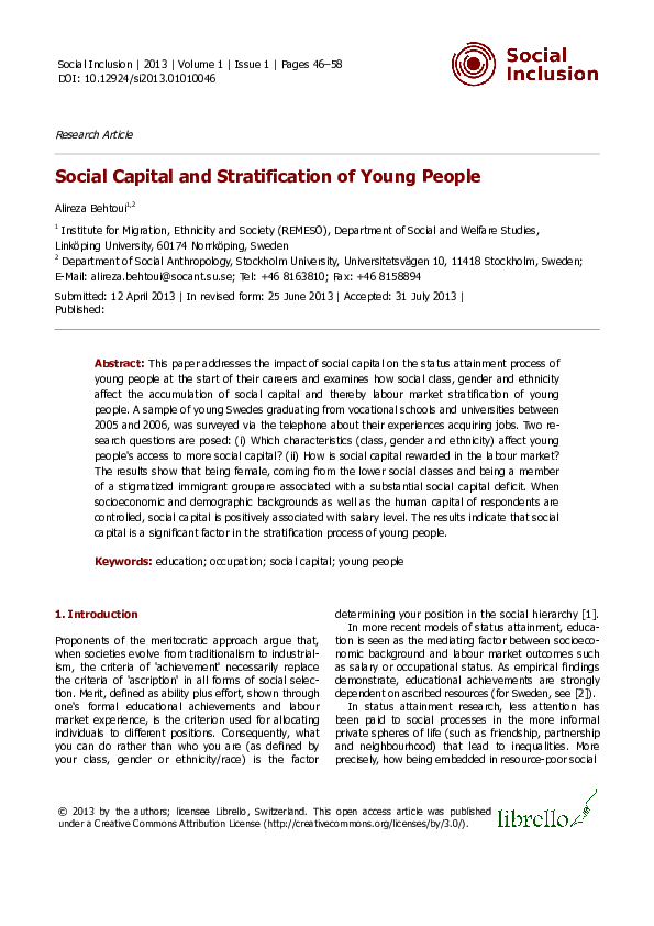 (PDF) Social Capital and Stratification of Young People