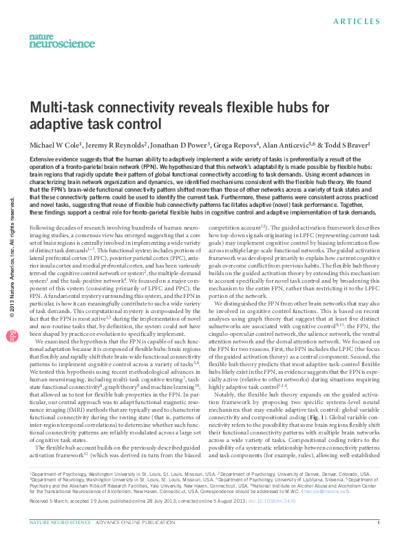(PDF) Multi-task connectivity reveals flexible hubs for adaptive task ...