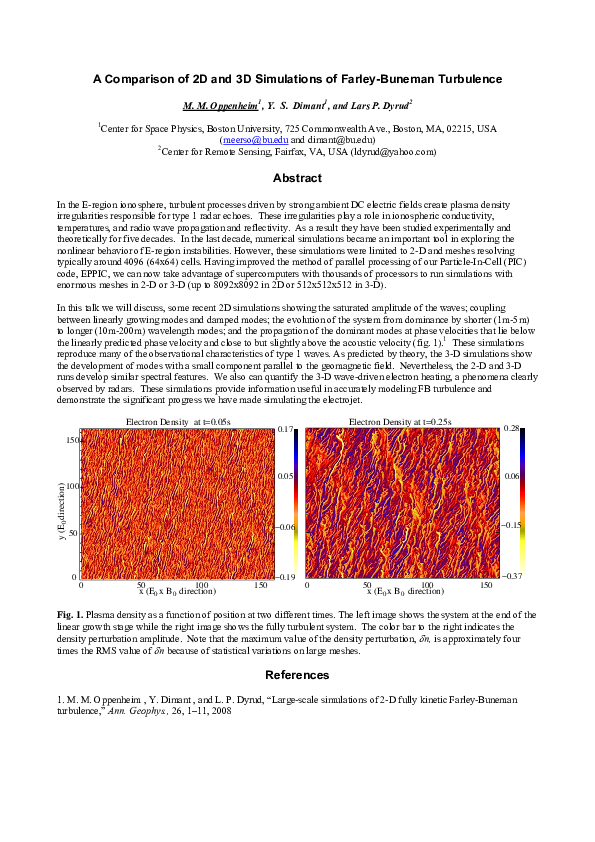 (PDF) A Comparison of 2D and 3D Simulations of Farley-Buneman Turbulence