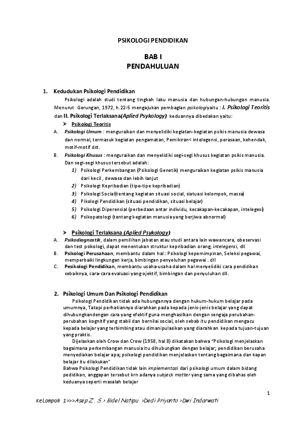 Doc Psikologi Pend Bab 1 S D 9 Dedi Priyanto Academia Edu