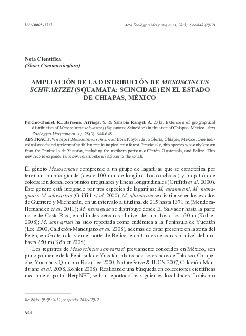 (PDF) PercinoDaniel et al. Mesoscincus schwartzei en Chiapas Nota