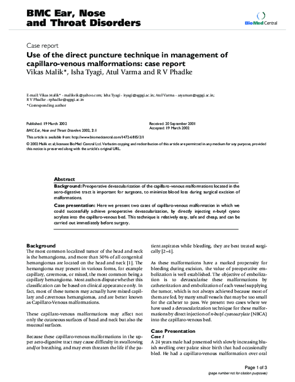 (PDF) Use of the direct puncture technique in management of capillaro ...