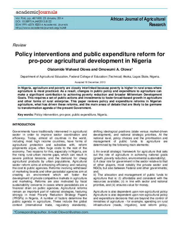 (PDF) Policy interventions and public expenditure reform for pro-poor ...