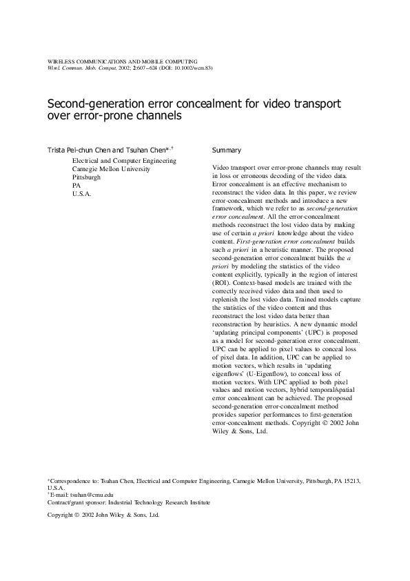 (PDF) Second-generation error concealment for video transport over ...