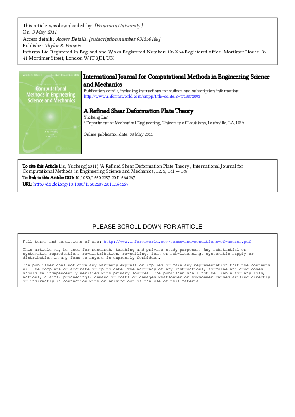(PDF) A refined shear deformation plate theory