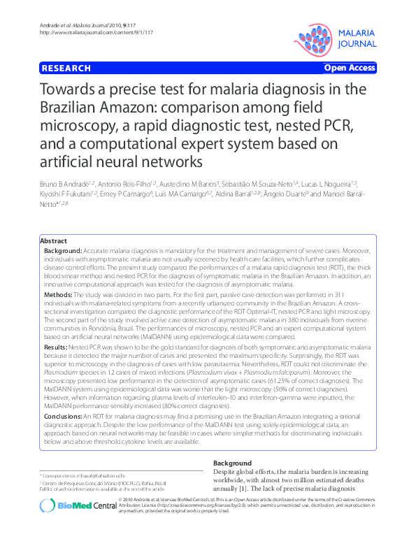 (PDF) Towards a precise test for malaria diagnosis in the Brazilian ...