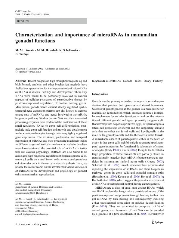 (PDF) Characterization and importance of microRNAs in mammalian gonadal ...