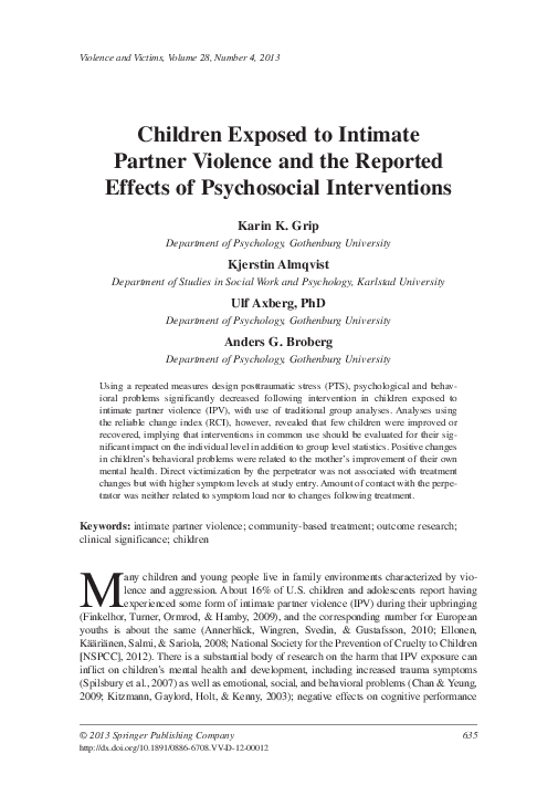(PDF) Children Exposed to Intimate Partner Violence and the Reported ...