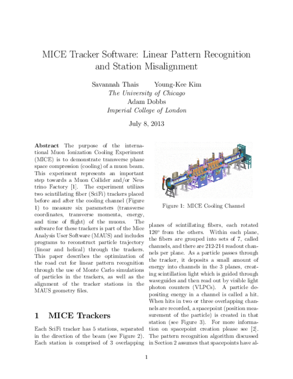 (PDF) MICE Tracker Software: Linear Pattern Recognition and Station ...