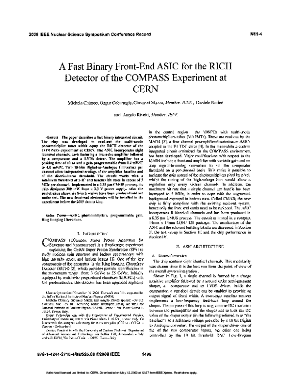 (PDF) A Fast Binary Front-End ASIC for the RICH Detector of the COMPASS ...