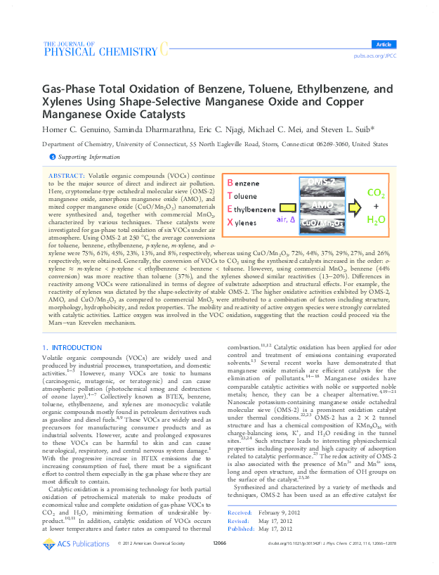 (PDF) Gasphase total oxidation of benzene, toluene, ethylbenzene, and
