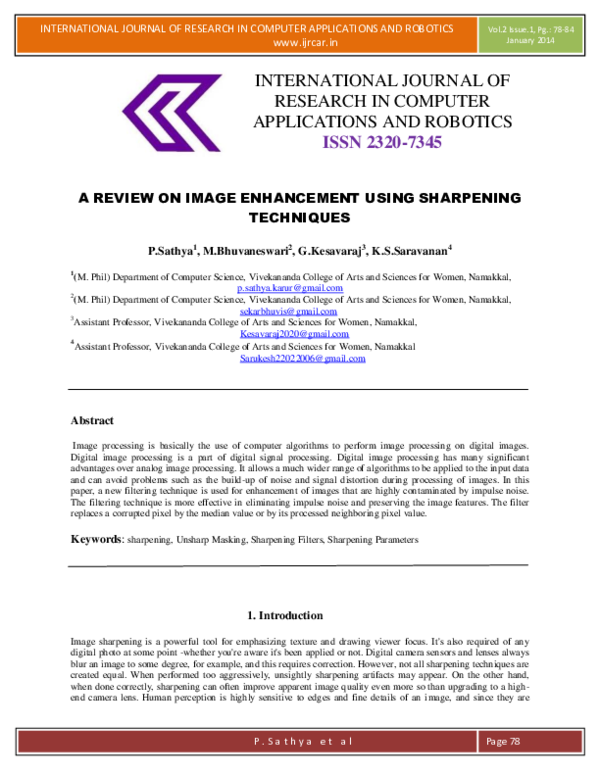 (PDF) A REVIEW ON IMAGE ENHANCEMENT USING SHARPENING TECHNIQUES