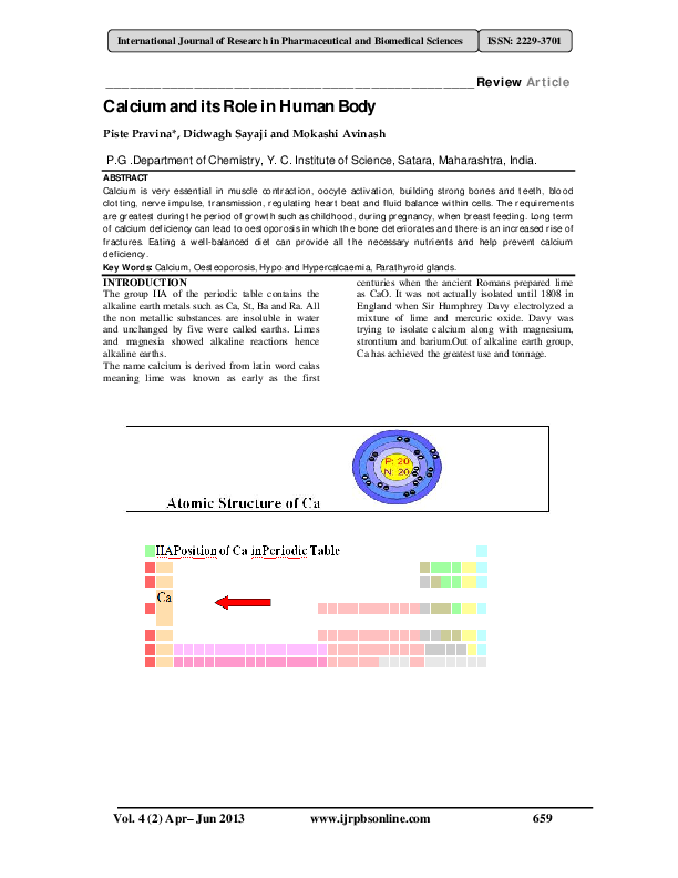(PDF) Calcium and its Role in Human Body