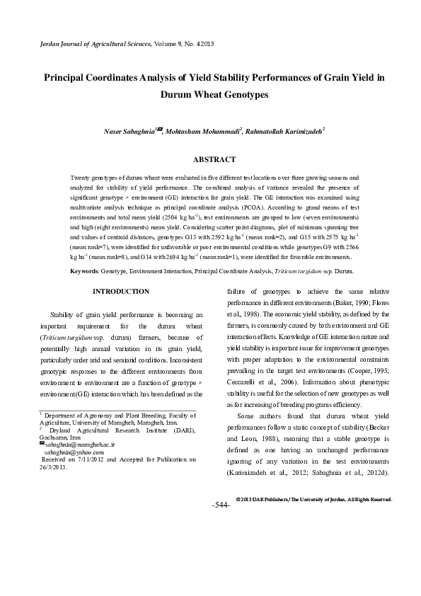 (PDF) -544- Principal Coordinates Analysis of Yield Stability ...