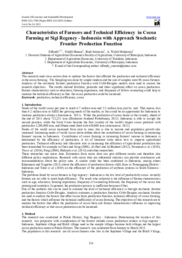 (PDF) Characteristics of Farmers and Technical Efficiency in Cocoa