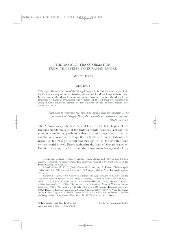 The Mongol Transformation: From the Steppe to Eurasian Empire