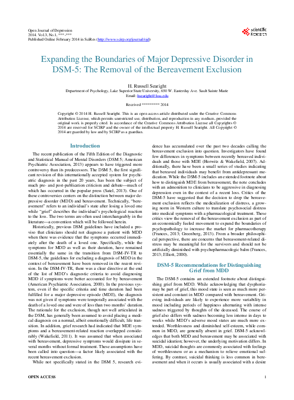 (PDF) Expanding the Boundaries of Major Depressive Disorder in Dsm-5 ...