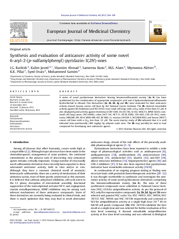 (PDF) Synthesis and evaluation of anticancer activity of some novel 6 ...