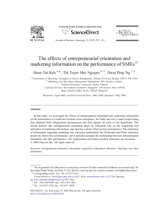 (PDF) The effects of entrepreneurial orientation and marketing info on ...