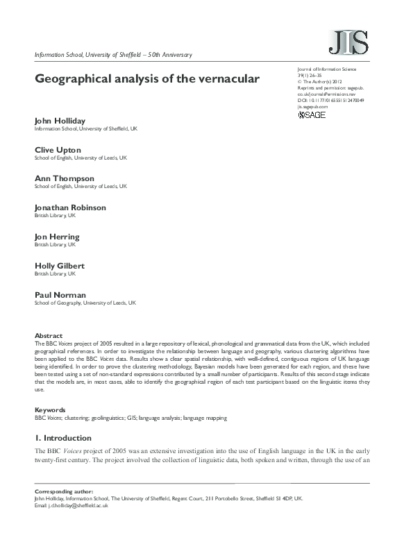(PDF) Geographical analysis of the vernacular Jon R Herring, Paul