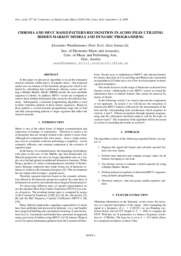 (PDF) CHROMA AND MFCC BASED PATTERN RECOGNITION IN AUDIO FILES UTILIZING HIDDEN MARKOV MODELS