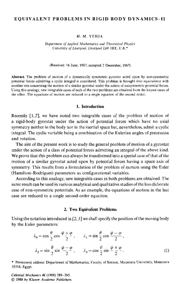 (PDF) Equivalent problems in rigid body dynamics—II