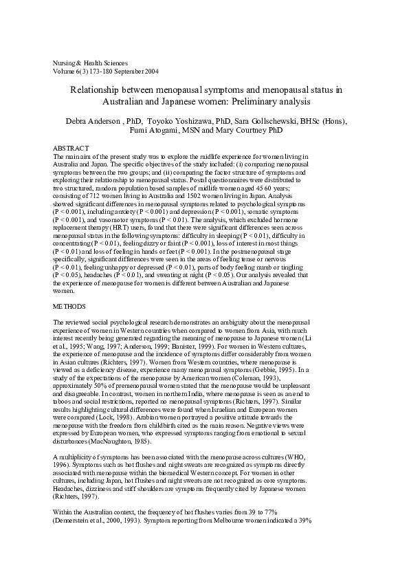 (PDF) Relationship between menopausal symptoms and menopausal status in