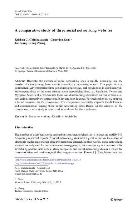 (PDF) A comparative study of three social networking websites