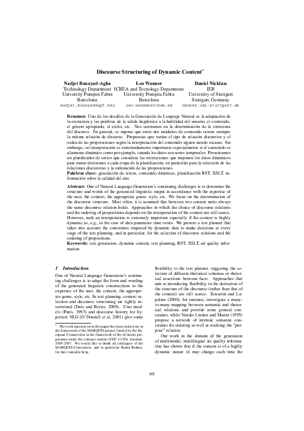 Pdf Discourse Structuring Of Dynamic Content Leo Wanner