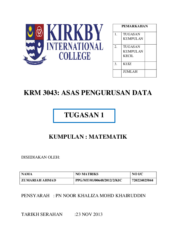 KRM 3043-DATA  Zumariah Ahmad - Academia.edu
