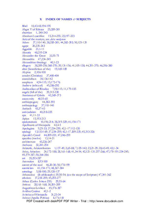 Full Indices to 50 Years Vigiliae Christianae. A Review of Early Christian Life and Language 1947-1996