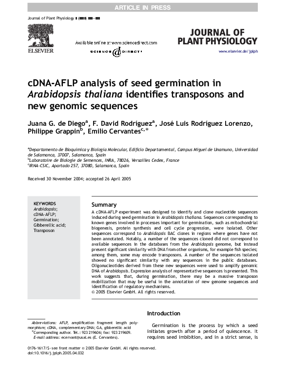 (PDF) cDNA-AFLP analysis of seed germination in Arabidopsis thaliana ...