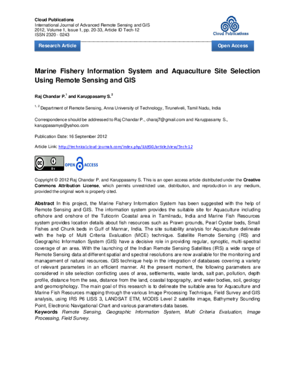 (PDF) Marine Fishery Information System and Aquaculture Site Selection ...