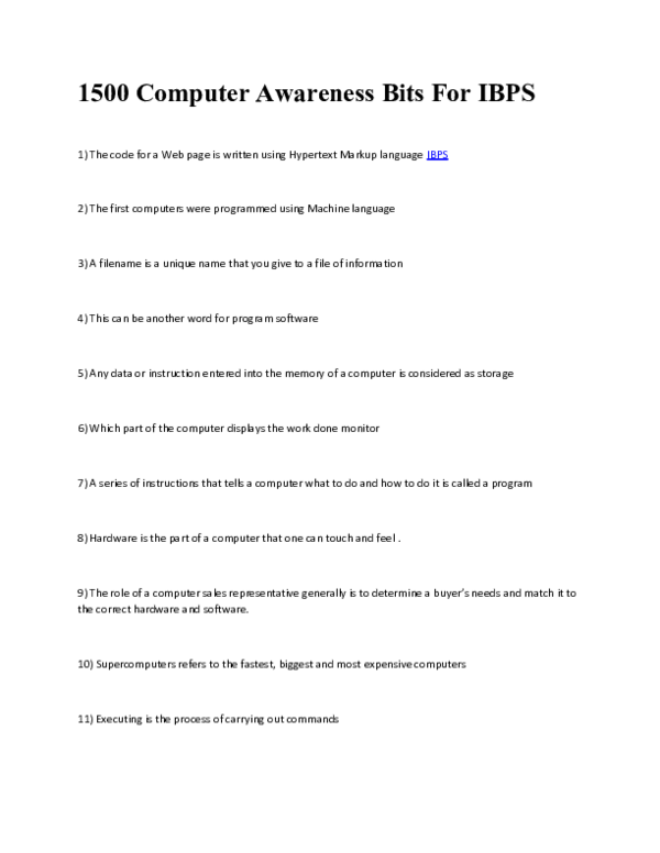 pdf 500 computer awareness bits for ibps sunny thakur academia edu academia edu