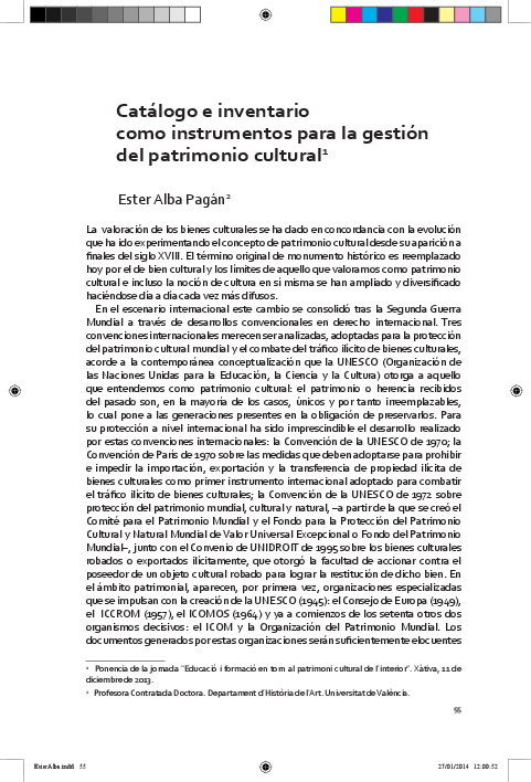 Pdf Catalogo E Inventario Como Instrumentos Para La Gestion Del Patrimonio Cultural Educacion Y Formacion En Torno Al Patrimonio Cultural Del Interior Puv 2014 Ester Alba Academia Edu