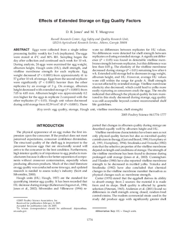 (PDF) Effects of Extended Storage on Egg Quality Factors