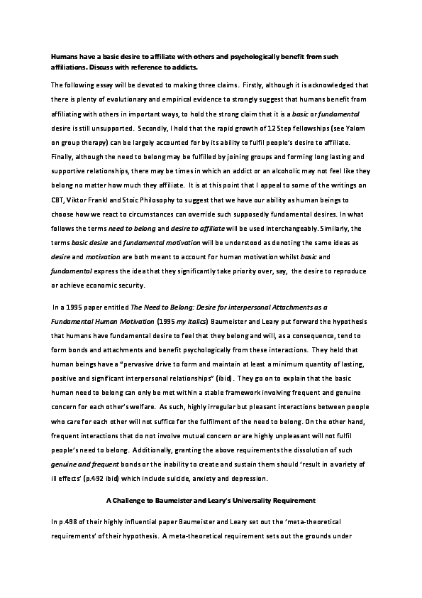 (PDF) Humans have a basic desire to affiliate with others and ...