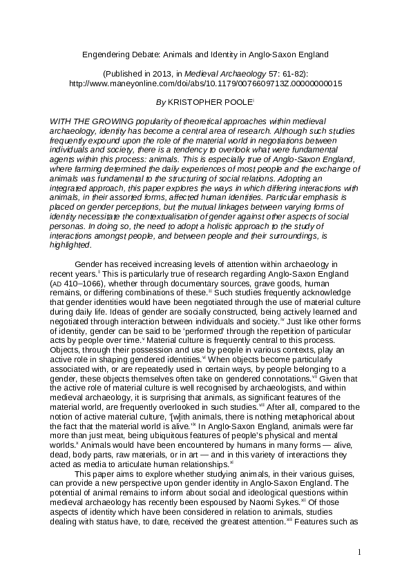 Engendering Debate: Animals and Identity in Anglo-Saxon England