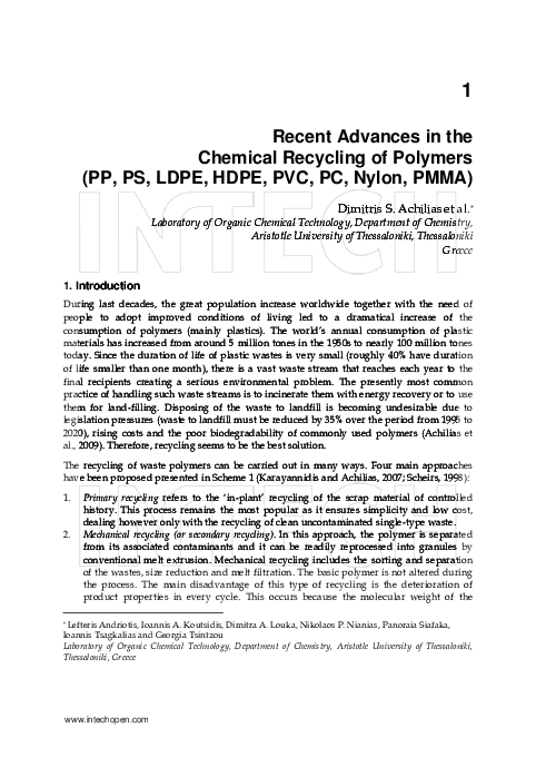 1 Recent Advances in the Chemical Recycling of Polymers