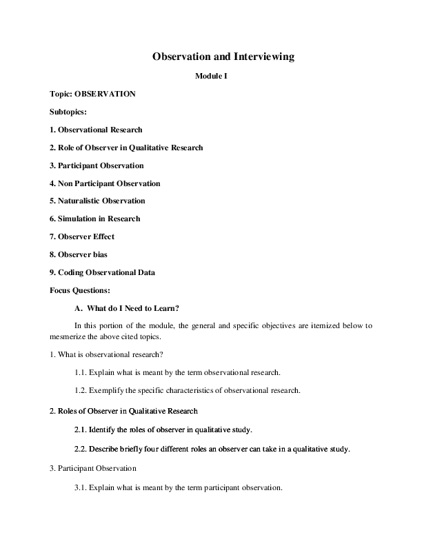 (DOC) Observation and Interviewing module