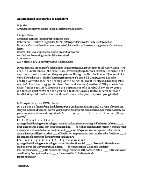 (DOC) An Integrated Lesson Plan in English VI