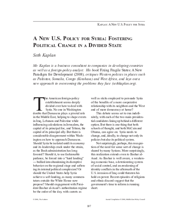 (PDF) New US Policy for Syria (2008)