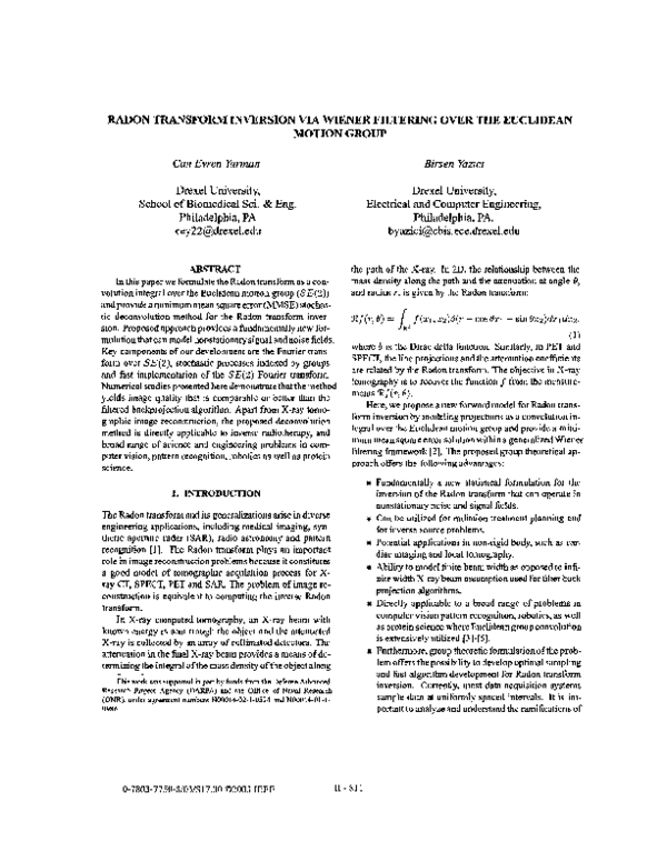 (PDF) Radon transform inversion via Wiener filtering over the Euclidean ...