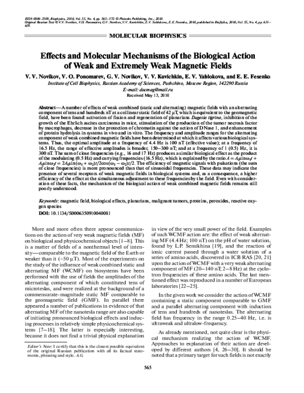(PDF) Effects and molecular mechanisms of the biological action of weak ...