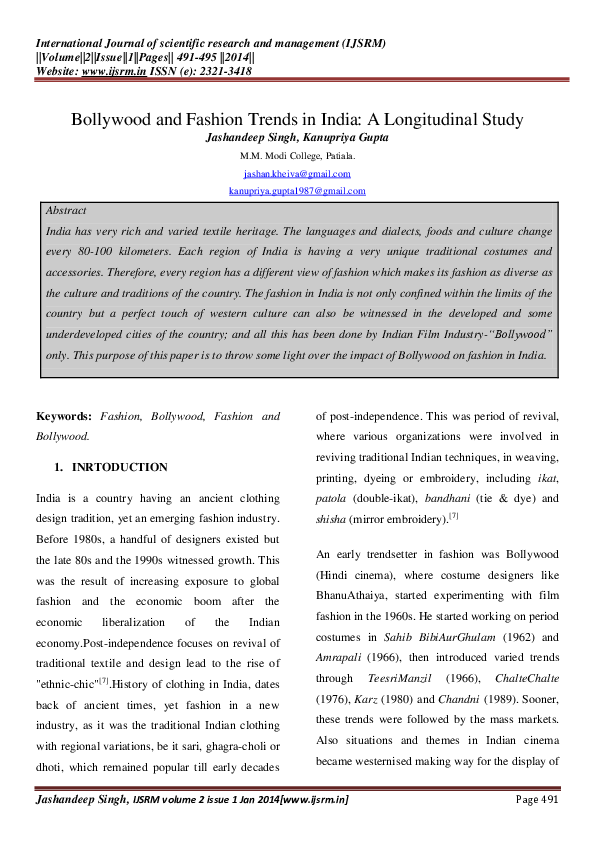 (PDF) Bollywood and Fashion Trends in India A Longitudinal Study