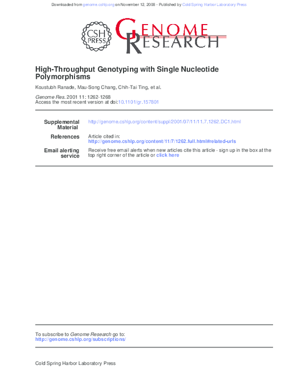 (PDF) High-Throughput Genotyping with Single Nucleotide Polymorphisms